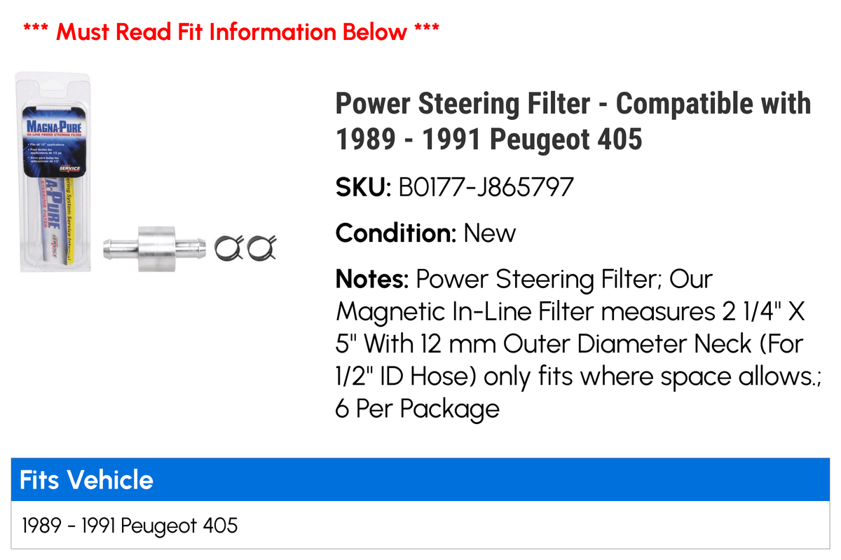 '- Power 1989 1991 with Compatible 405 - Peugeot Steering 1990 Filter