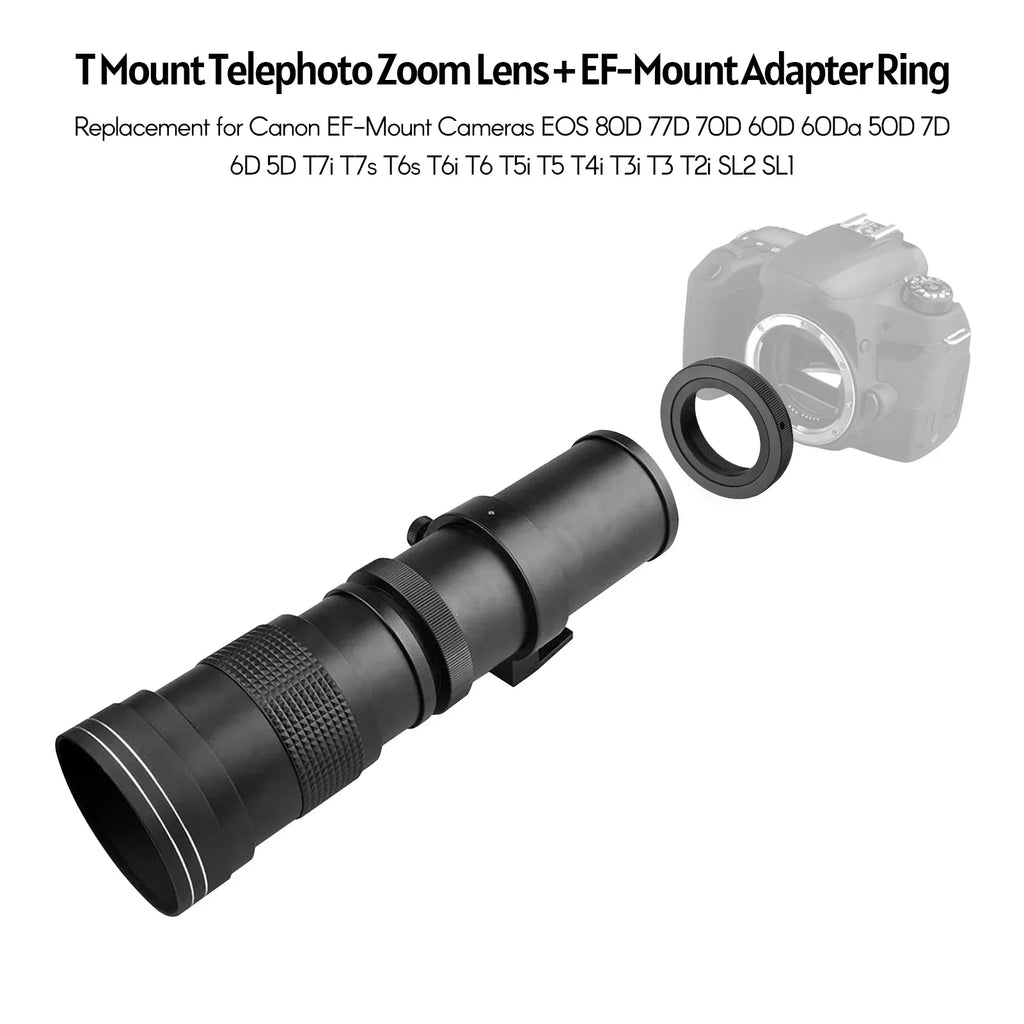 T6s F/8.3-16 Mount Universal MF T7s Telephoto 7D 60Da Replacement Ring Canon 77D Adapter 420-800mm 70D Super T6 6D EF-Mount 80D Cameras for Thread 60D T 5D Lens Camera 50D Zoom Suzicca with 1/4 T7i