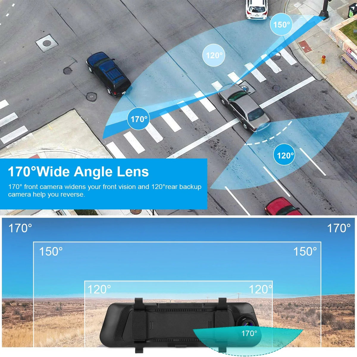 iNova FHD Vehicle with DVR Recording Driving Recorder Dash Sensor 1080P Parking 9.66In Car G Camera Monitoring Seamless