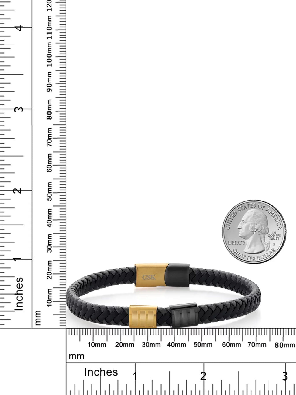 Gold Men's Genuine 7.7MM Bracelet Gem (8.25 Premium Stone Stainless Black Leather King Steel Width) inch,