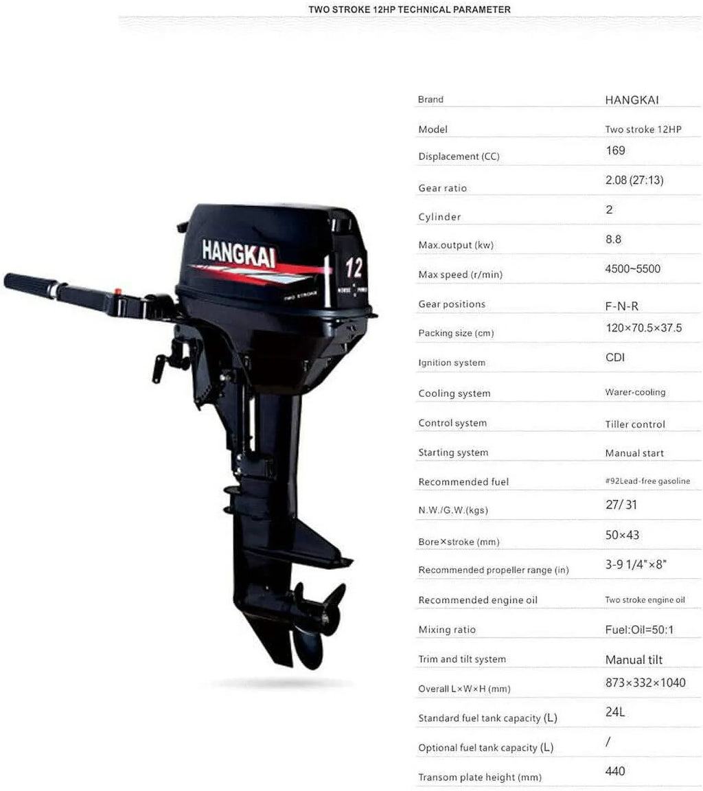 Boat Engine 2 12 HP w/liquid Outboard Stroke Fishing System Cooling Motor FETCOI