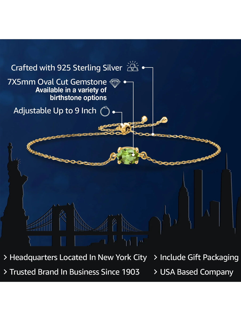Peridot 7x5mm) Stone Cttw, Silver Cut Gold Women For Plated King Yellow (0.90 Bracelet Oval Green Gem Solitaire 18K