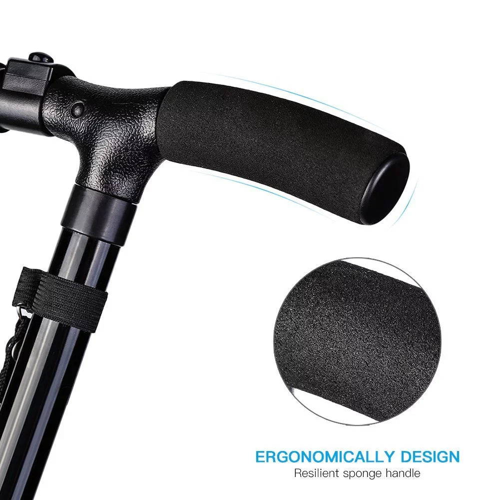 and Adjustable Stick Cane Light,Cushion Collapsible Handle Hiking Folding LED Travel Walking Women with for Folding Men