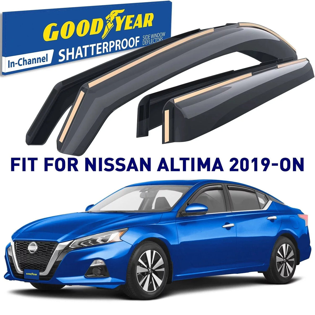Shatterproof in-Channel for Cars, Car Goodyear Vent Visors 2019-2024, for Deflector, GY007801 Window - Guards, Window Altima 4 Accessories, Rain pcs Nissan Deflectors