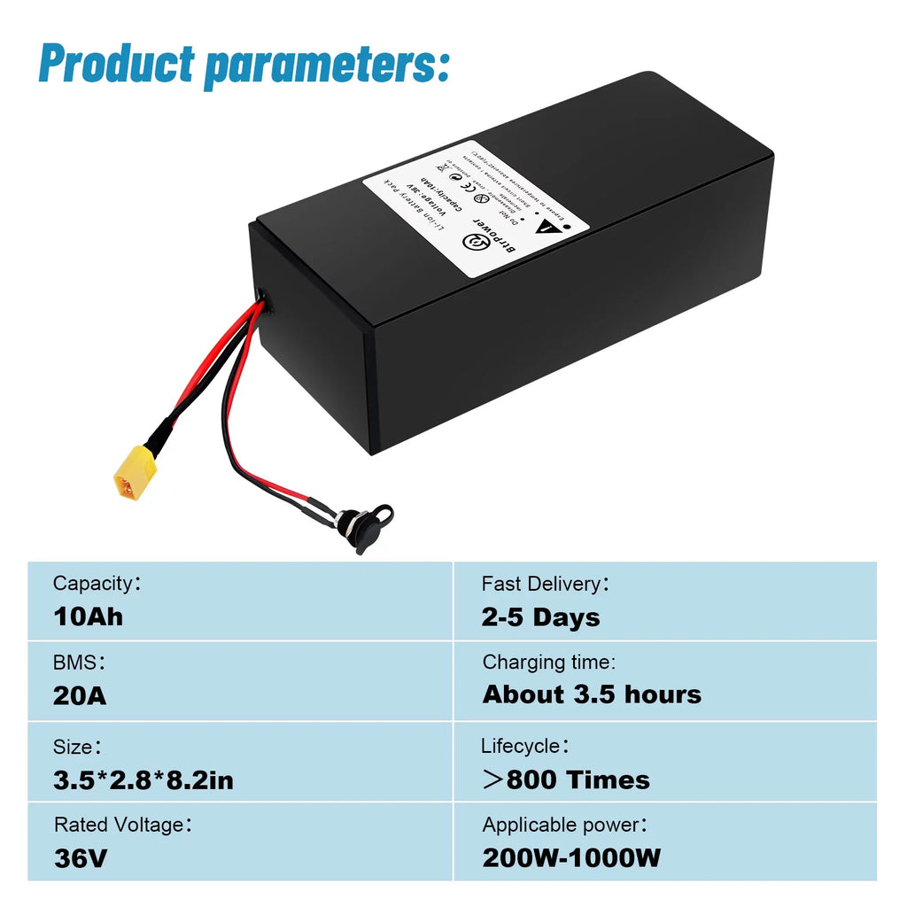 Battery Motor Electric 10Ah Bike Charger Ion Lithium Battery 36v for 3A Scooter Pack