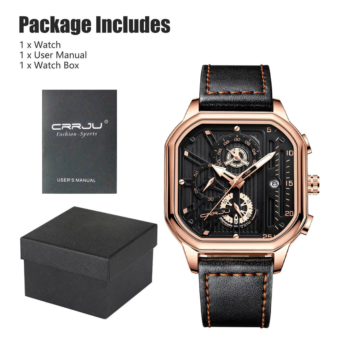 Date Leather Business Waterproof Luxury Quartz Men's Watch Luminous Chronograph