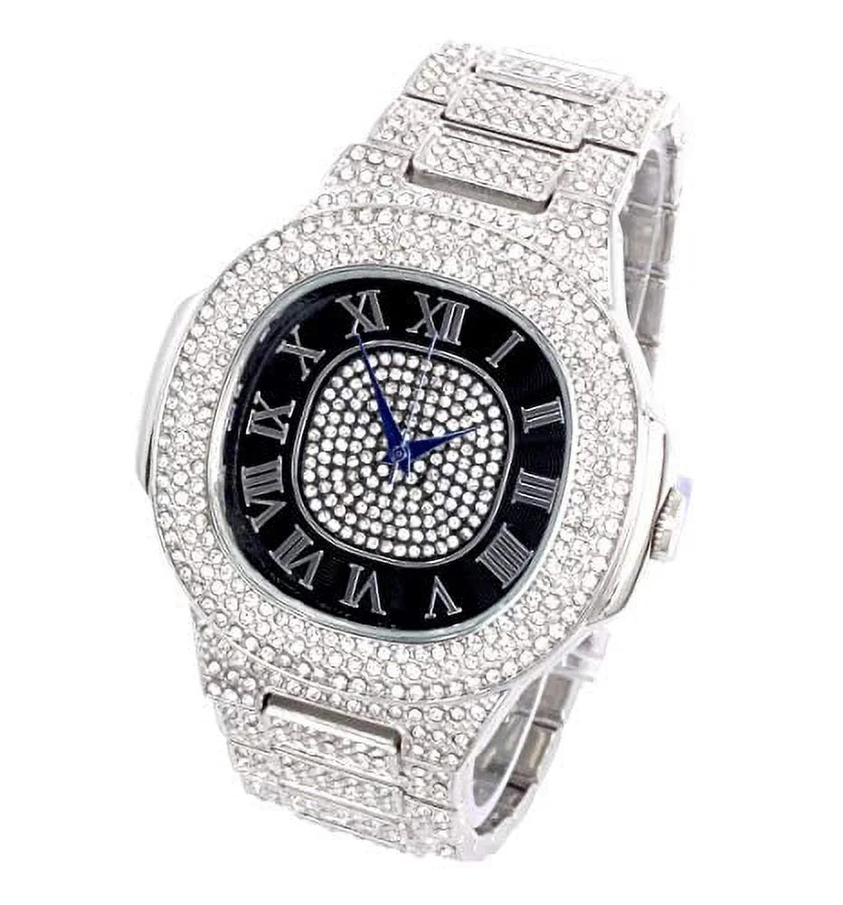 Metal Bling-ed Oblong 8475Color - on Out Mens Black) Silver (ST10235SDR# Color Watch Blast