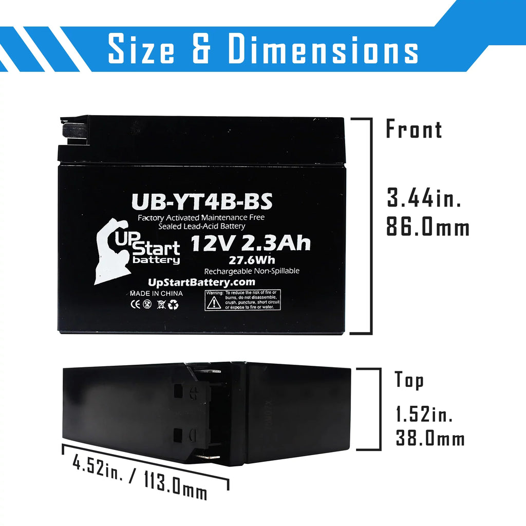 12V, Activated, - SR400 Replacement 2-Pack UB-YT4B-BS UpStart 2.3Ah, Free, 2006 Battery Battery Yamaha 400CC Factory Maintenance Motorcycle