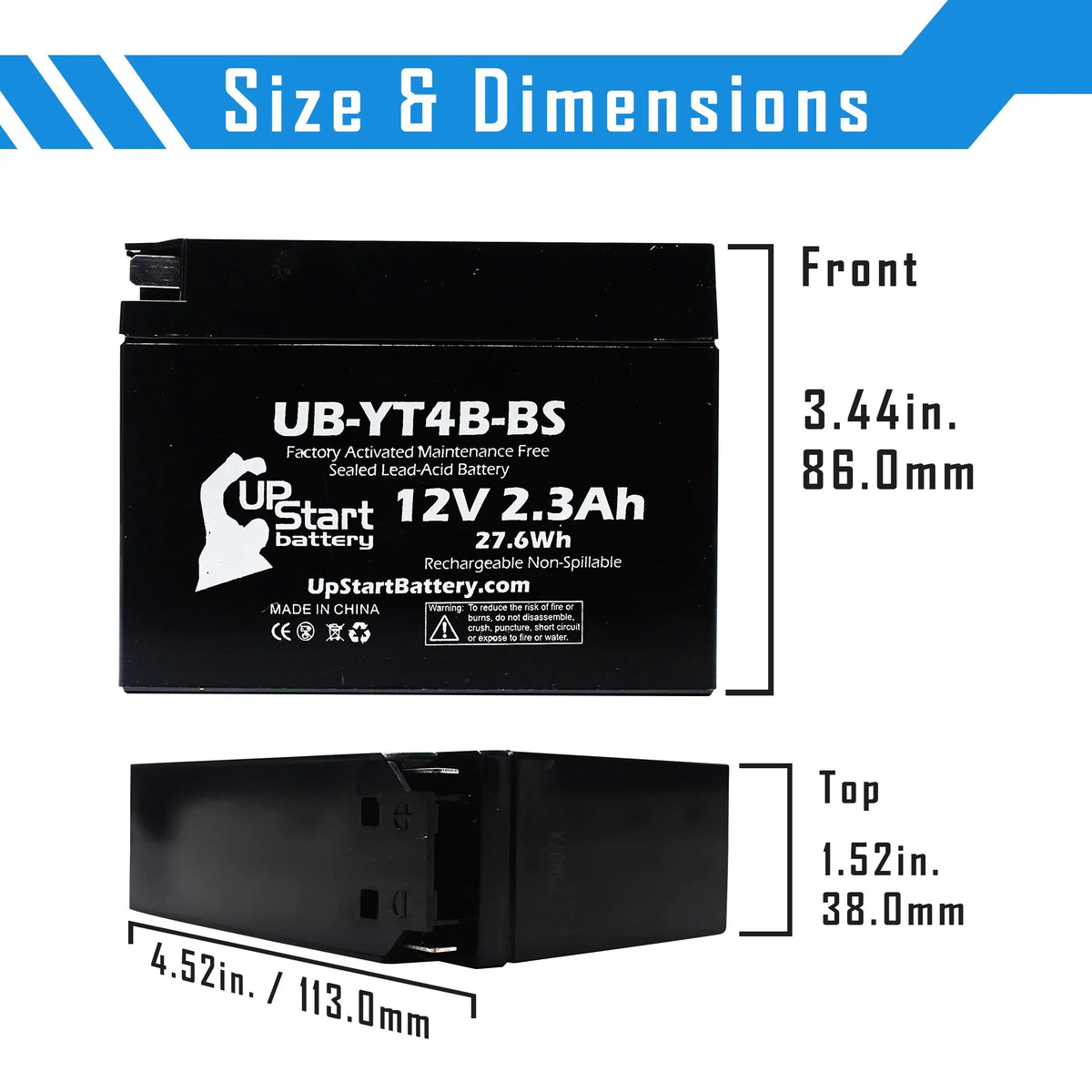 12V, Activated, - SR400 Replacement 2-Pack UB-YT4B-BS UpStart 2.3Ah, Free, 2006 Battery Battery Yamaha 400CC Factory Maintenance Motorcycle