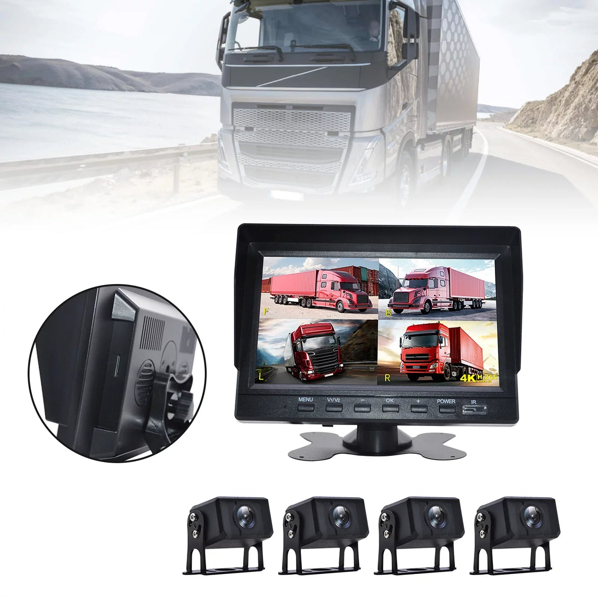 RV DVR Driving View Camera Recorder Bus+4 7" for Rear Truck Video Backup Monitor