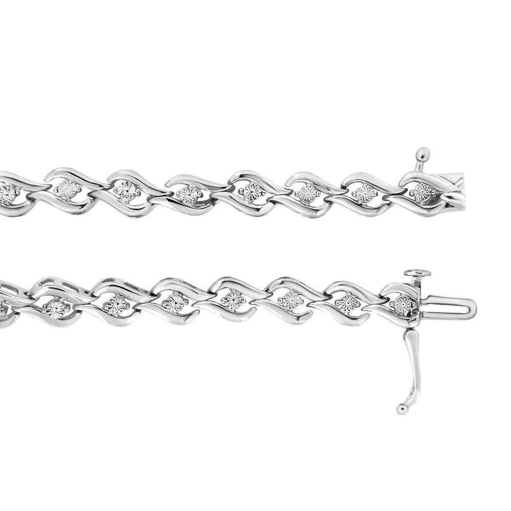Round-Cut Silver Bracelet .925 Cttw 1/10 (I-J 7.25" Flame - Diamond of Color, Sterling I3) Links