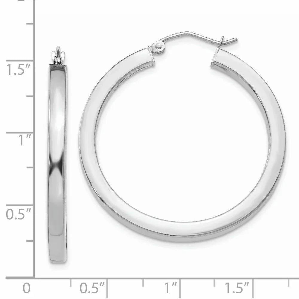 Real Tube Men Earrings; White Teens; Hoop Women and Adults for Square 3mm Gold 14kt Polished and for Princess