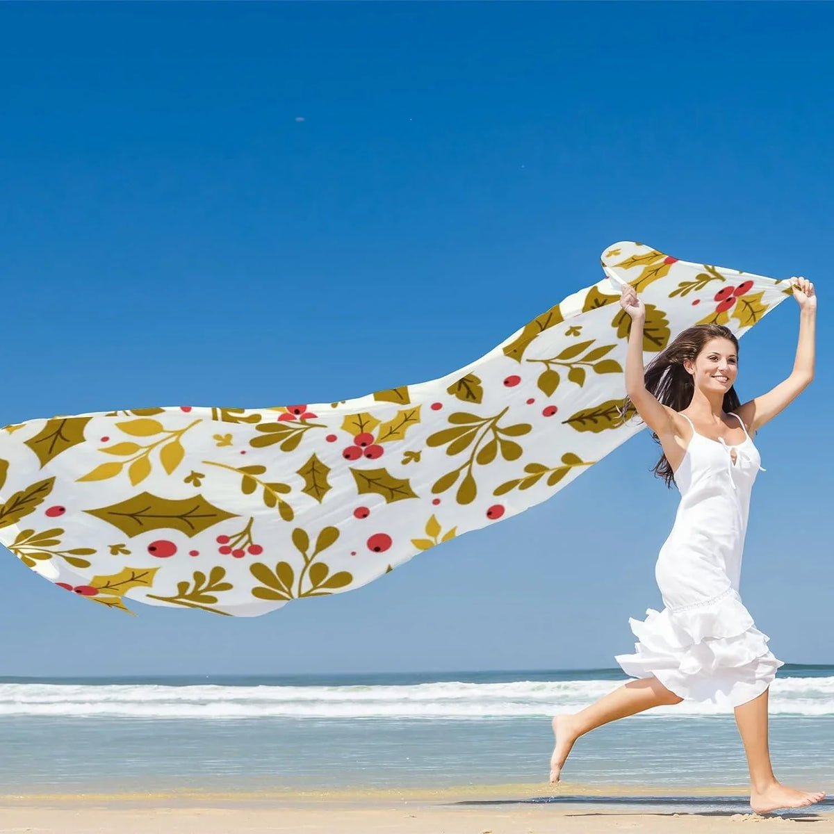 Lightweight Scarf Silk Leaf Christmas Wrap Long Scarves Women Girls Neck for Hyjoy Shawl Flower
