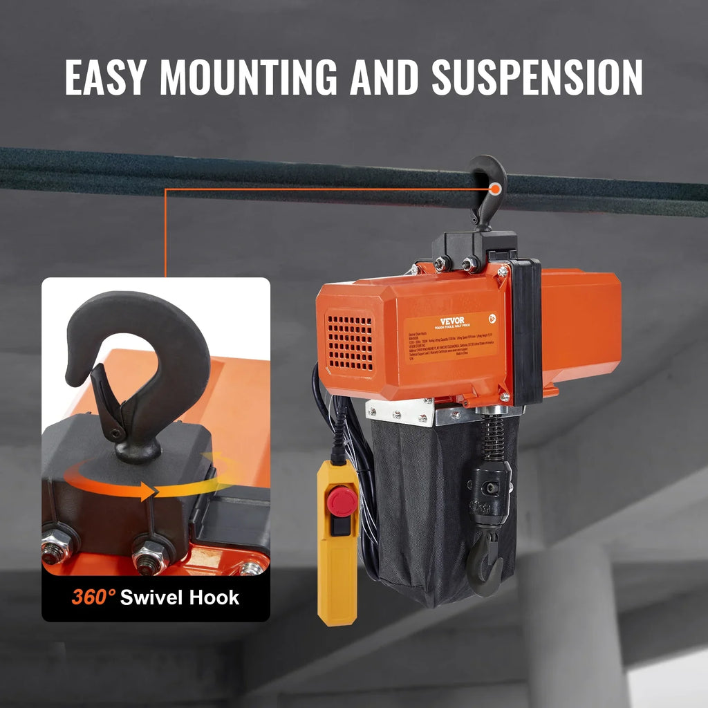 15 Hoist 1100 BENTISM Electric Hoist Lifting lbs Load Phase Single Crane Chain ft
