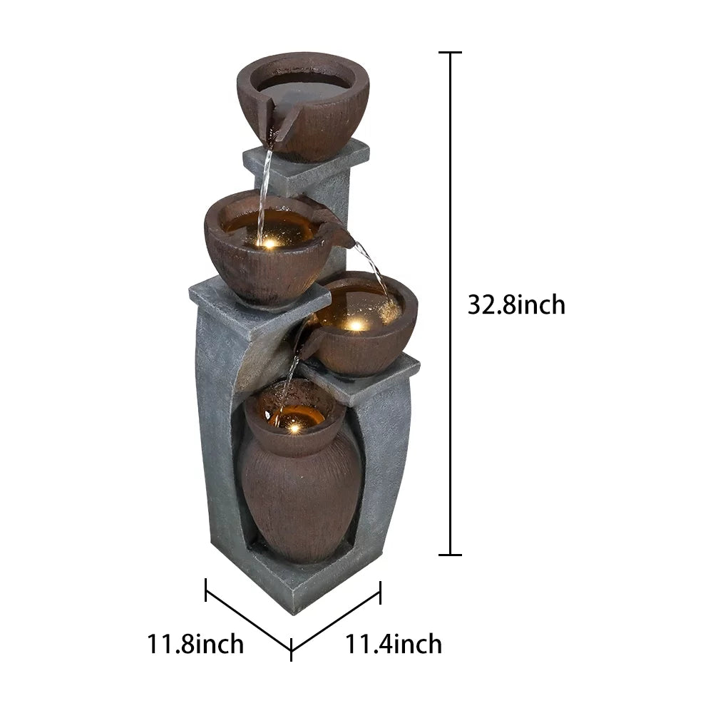 Art Light Backyard for - Decor Porch, Fountain Willwolf Fountains and 4-Tier exterior exterior with Deck, Home Patio, Garden, 32.8''H Modern LED Garden