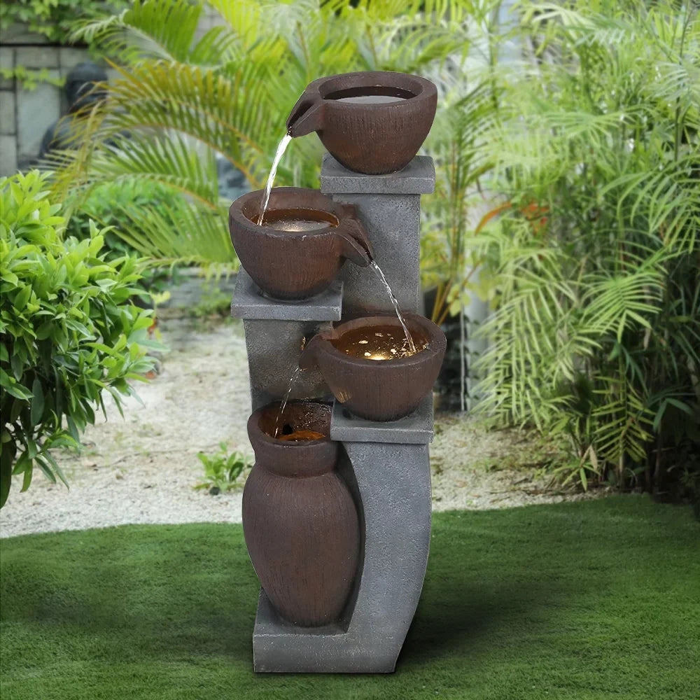 Art Light Backyard for - Decor Porch, Fountain Willwolf Fountains and 4-Tier exterior exterior with Deck, Home Patio, Garden, 32.8''H Modern LED Garden