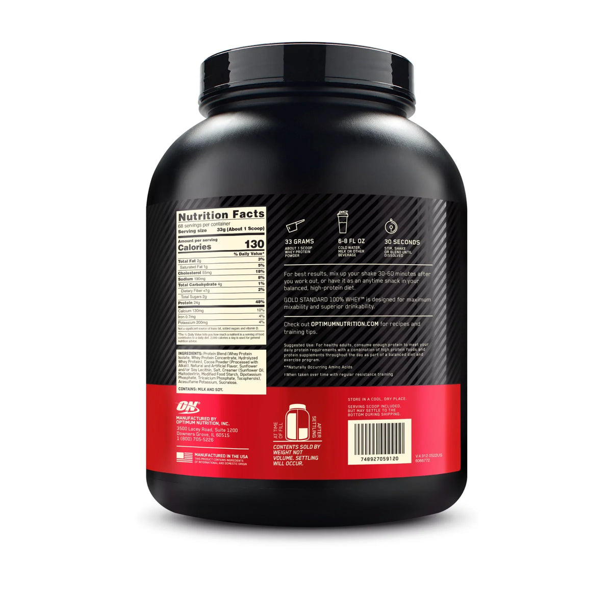 Peanut Chocolate Standard Butter, Whey Powder, Nutrition, 100% 5 Optimum Protein lb, Gold Servings 68