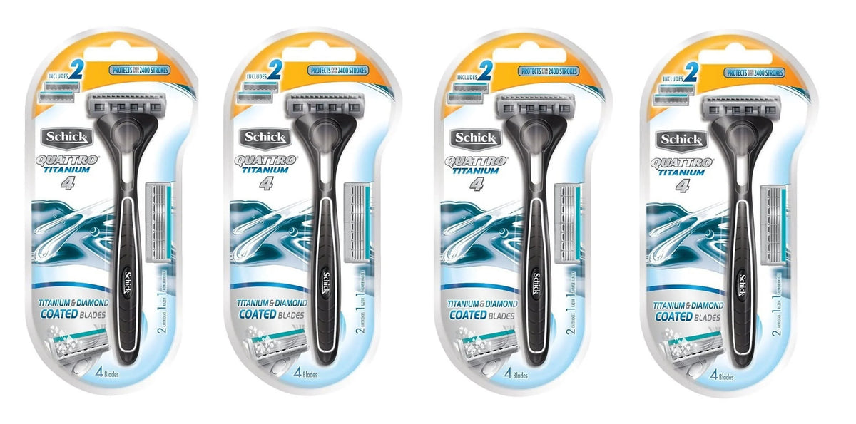 Titanium Schick 1 Quattro Razor Razor, (Pack & 2 Cartridges Coated Blades, 4) of Cartridges,