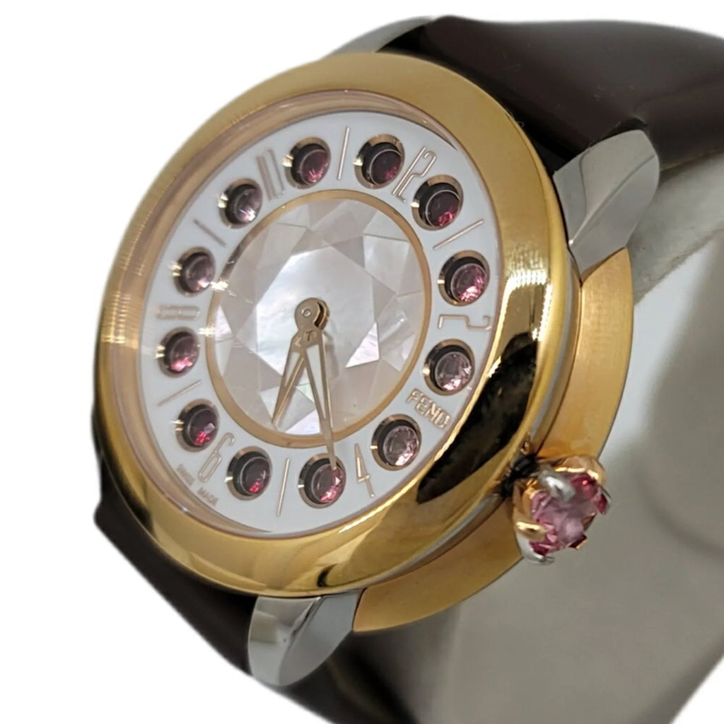 Women's Belt Fendi Enamel Black Colors FENDI SS Watch Spinel 3 New) Shell Eye Shine (Like Clock Topaz Fashionable Brown Quartz Pre-Owned