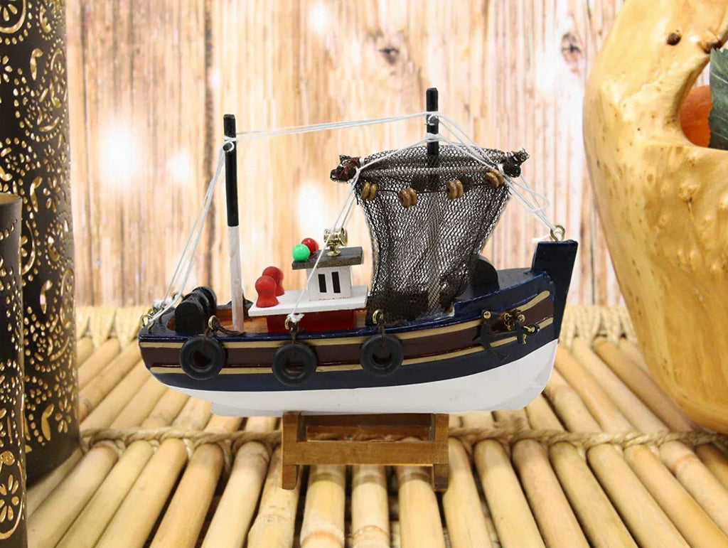 Colorful 6.25"L Wooden Model Boat Trawler Fishing Nautical Handicraft Marine