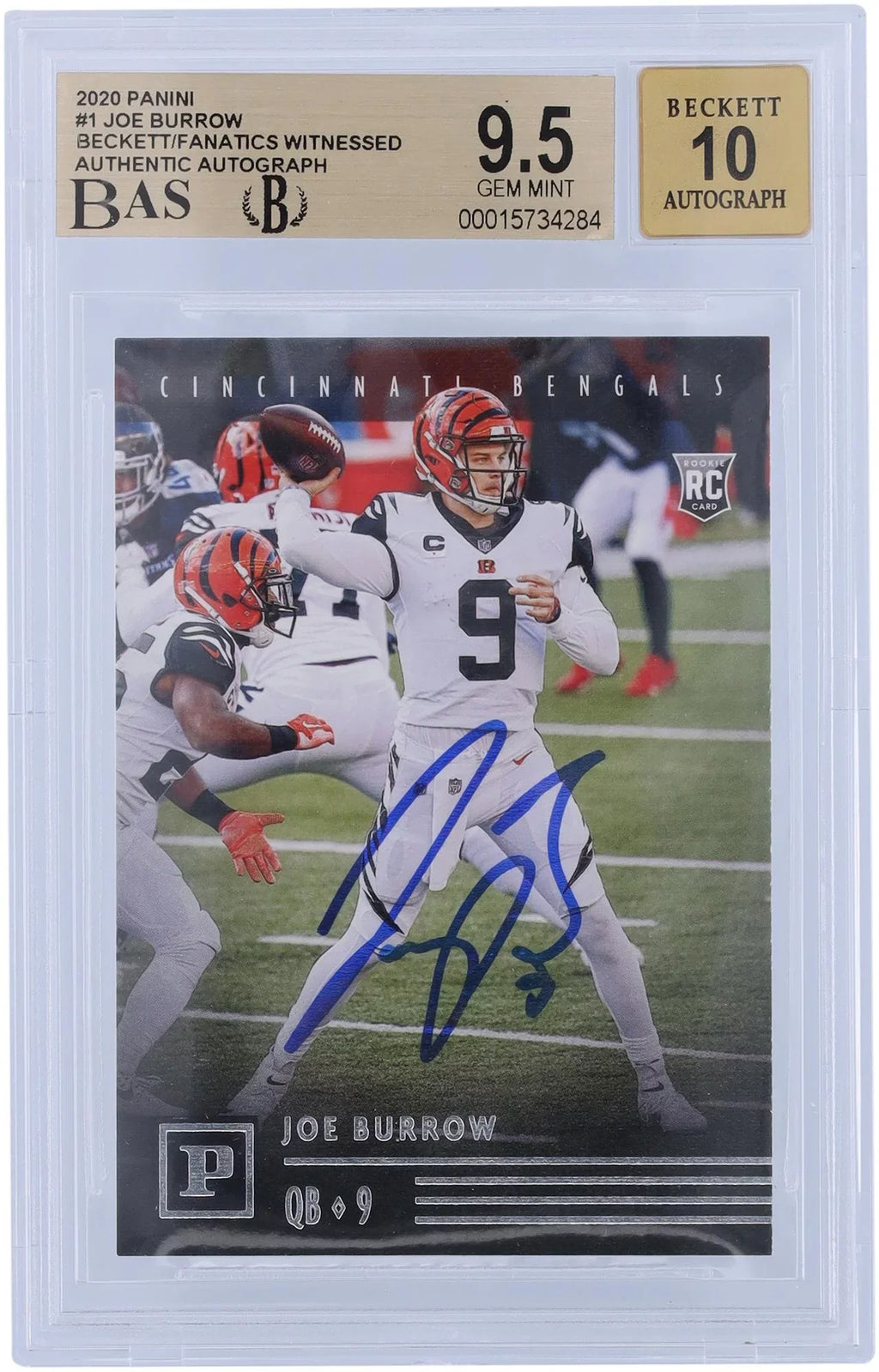 Fanatics Authenticated Certified 2020 Burrow Bengals Joe #PA-1 Beckett Chronicles Rookie - Fanatics Witnessed Cincinnati Panini Authentic Card Autographed 9.5/10