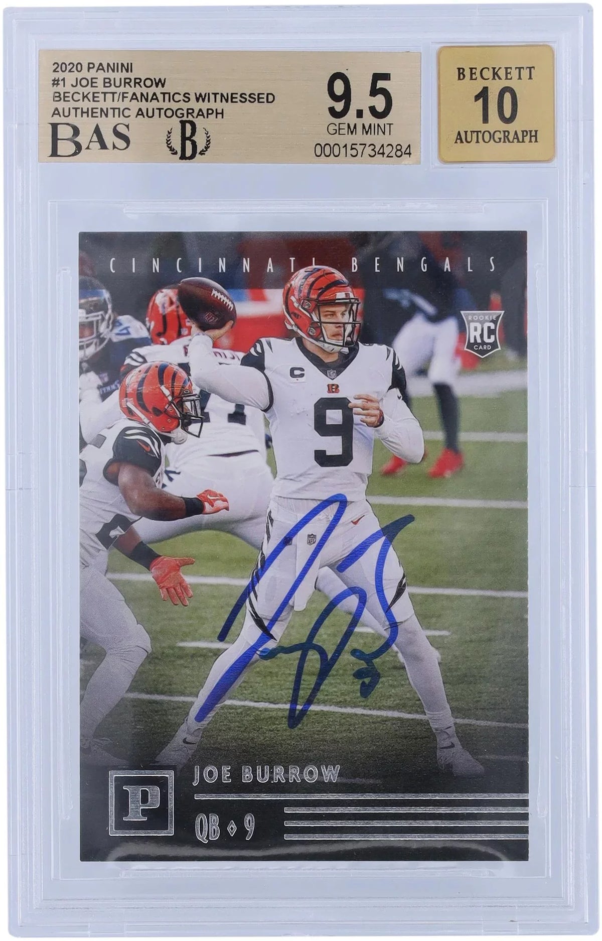 Fanatics Authenticated Certified 2020 Burrow Bengals Joe #PA-1 Beckett Chronicles Rookie - Fanatics Witnessed Cincinnati Panini Authentic Card Autographed 9.5/10