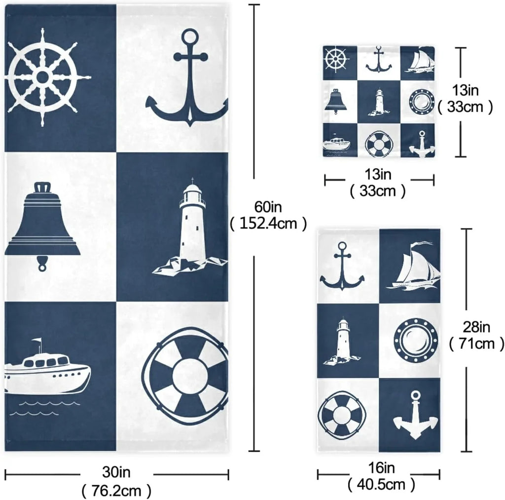 for Soft Cotton Sailing Anchor Decorative Towels Hand Piece 3 Absorbent Fingertip Dreamtimes Towel Bathroom Lighthouse Checked Bath Towels Sets Vessel