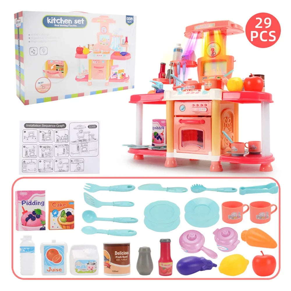As Electric Kitchen Meal Toddlers And 1-3 Play House Kitchen For Abs Children'S Toy Light Sound Toys Show Pool Puzzle Education