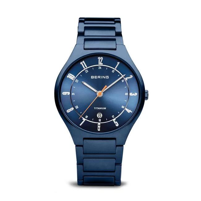 Blue with Titanium Watch Male Matt Dial Blau Bracelet