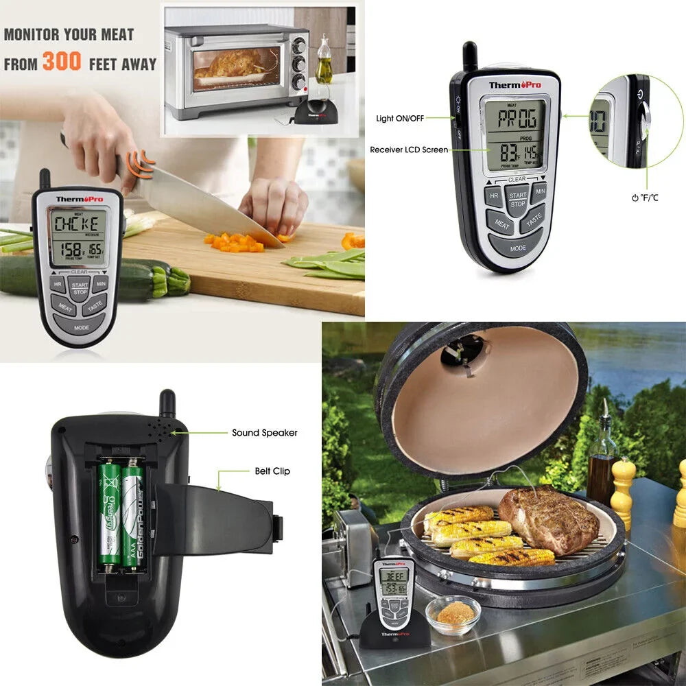 Smoke, ThermoPro, Cooking Food Probe Meat Grill LCD BBQ Wireless Thermometer Remote Oven Kitchen