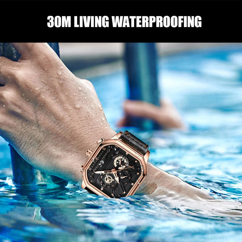 Date Leather Business Waterproof Luxury Quartz Men's Watch Luminous Chronograph