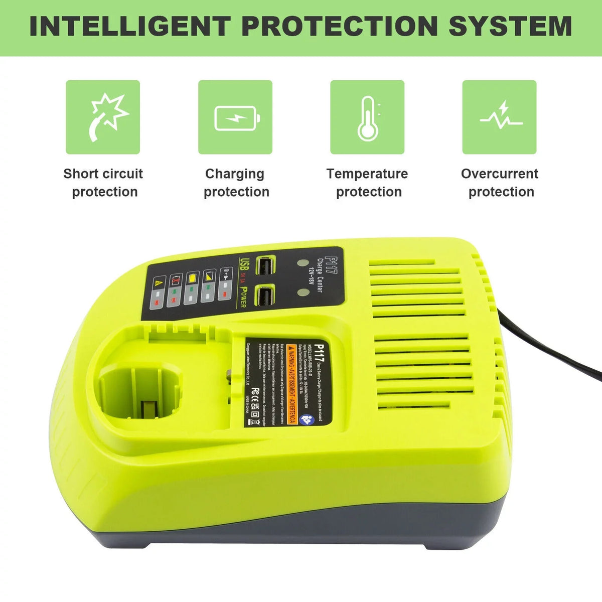 Charger 18Volt Capacity Battery High P106 Lithium-Ion RYOBI 18V For US P117 P108