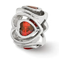 Silver Red CZ Beads Dark QRS3328 Heart - Polished Sterling Reflection Bead