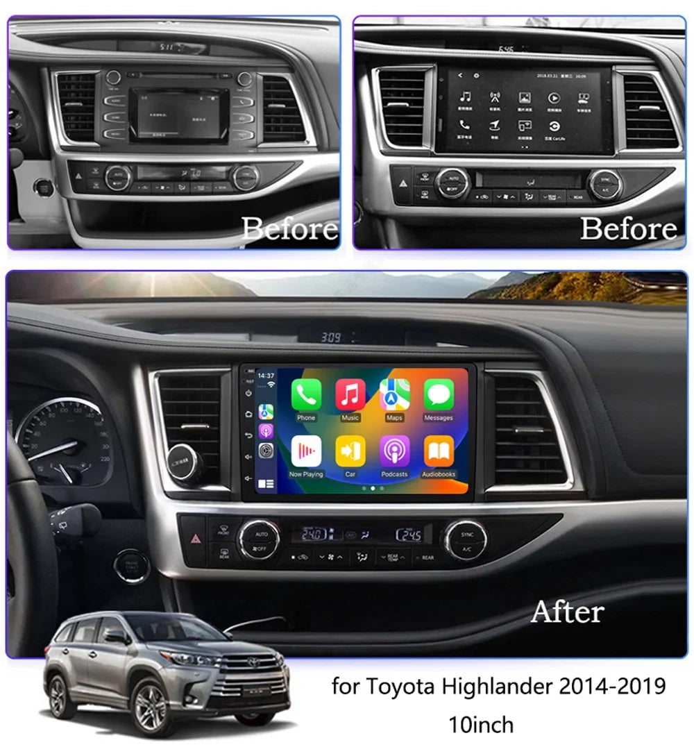 WiFi 64G Car for Steering 4G 2014-2019 10 Highlander ROM GPS Android Bluetooth Built-in with Wheel Host Control Navigation Auto, Radio RAM Carplay/Android