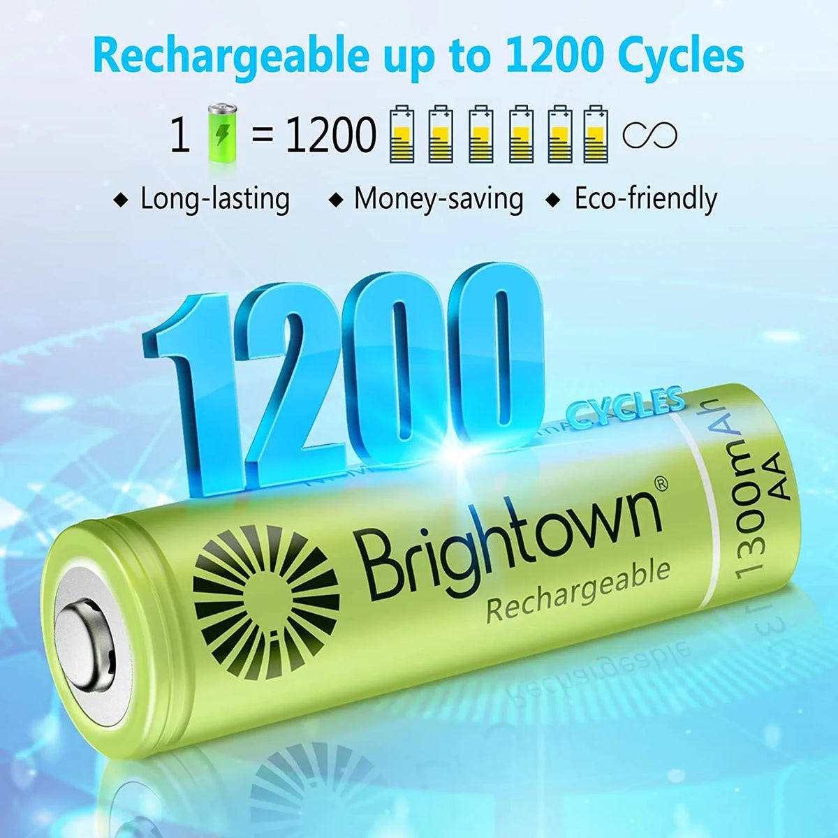 12 Battery 1200 Pack Cycles Recharge A AA, NiMH Battery Solar Household to Charged Pre Lights Double Brightown for Rechargeable and Devices, up