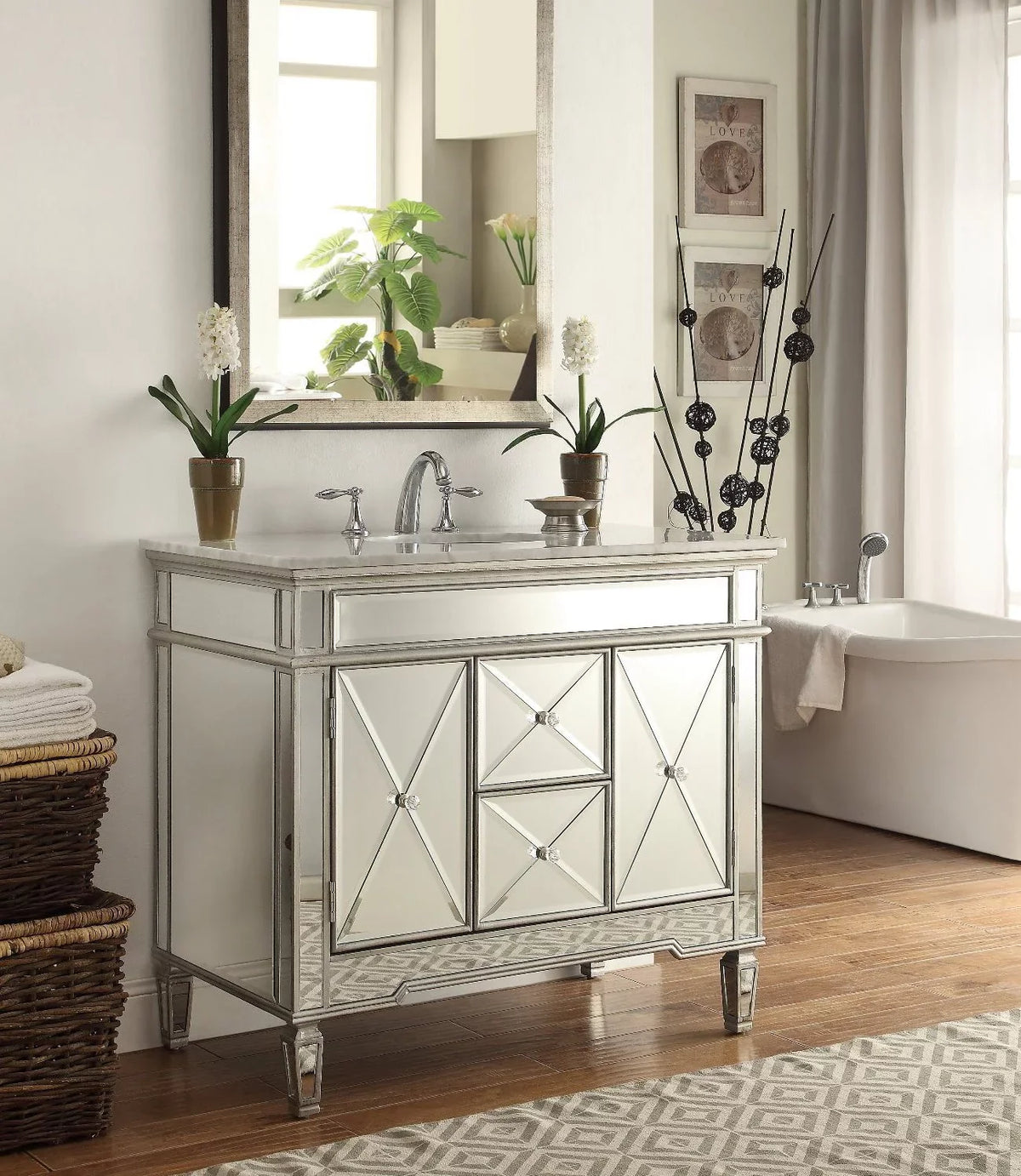 Giselle 40" Sink Bathroom Silver Mirrored Vanity Benton Collection Vintage DH-13Q332