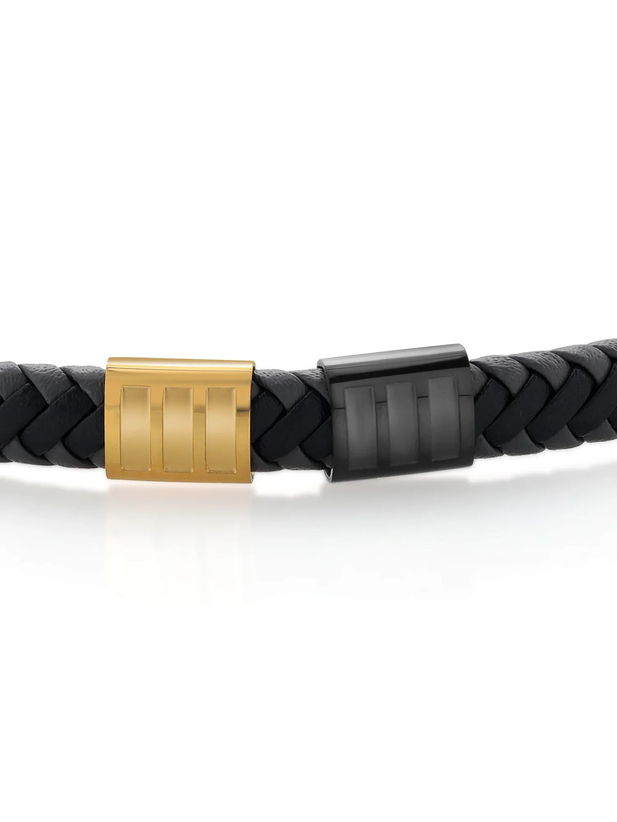 Gold Men's Genuine 7.7MM Bracelet Gem (8.25 Premium Stone Stainless Black Leather King Steel Width) inch,