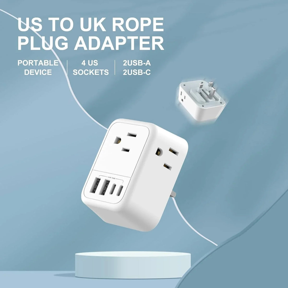 with Plug England Adapter USA Qatar with for C) USB Kenya US to UK to 4 UK Outlets Essentials Ireland G 4 Adapter, Type Bag Travel London Power Ports(2 Plug Travel Dubai Adapter, Foldable USB Plug