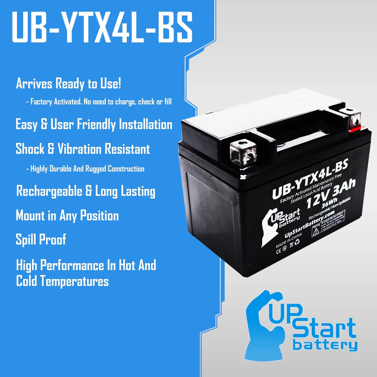 Bombardier 3Ah, ATV 12V, Free, 2002 (Can-Am) Factory - UB-YTX4L-BS Maintenance Activated, DS50, 50CC Battery Replacement Quest