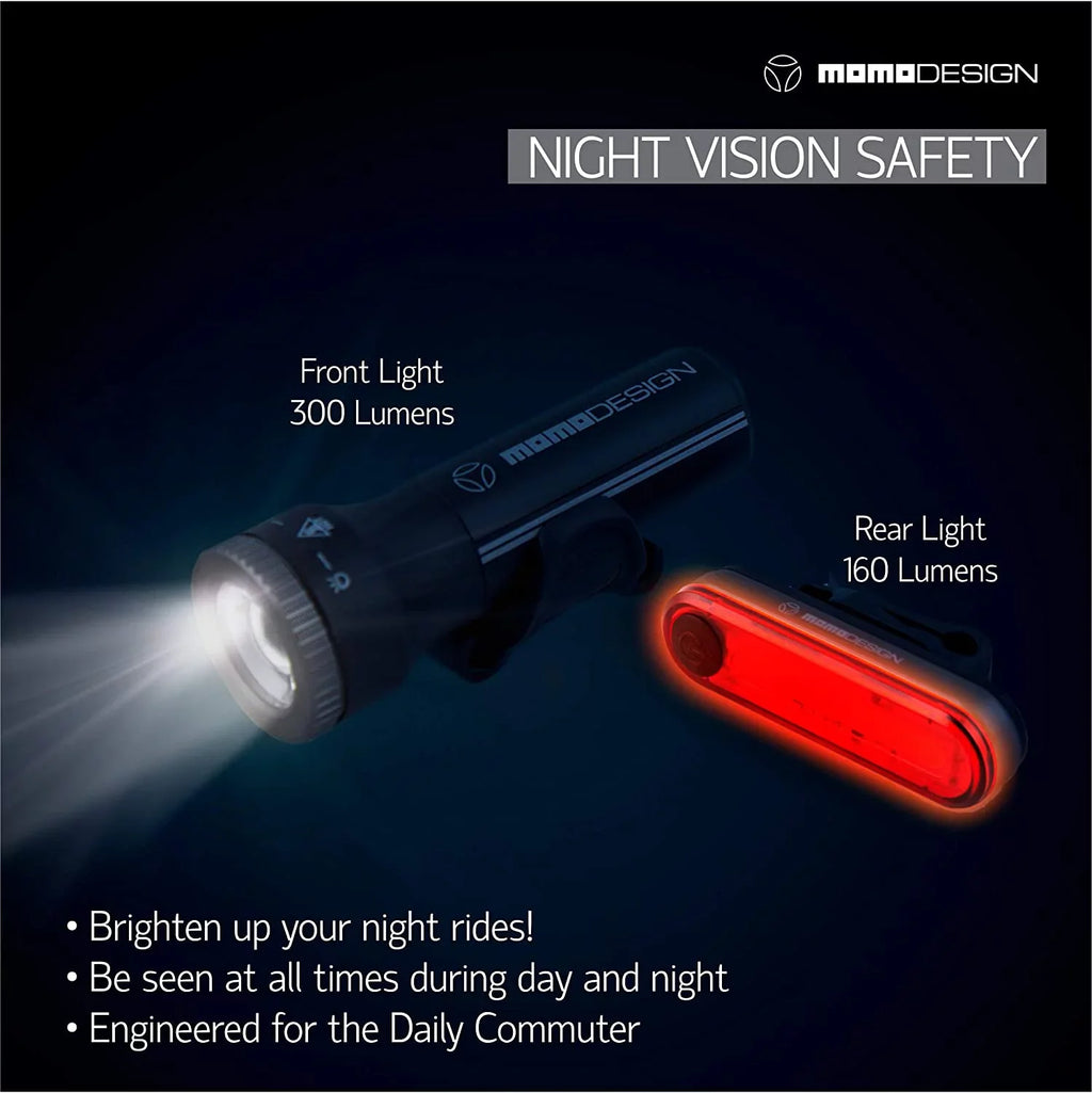Designed for Night for USB & KIT Light Rear Rechargeable, Headlight Resistant, climate Bike 300 Visibility, MOMODESIGN Light COMMUTERS