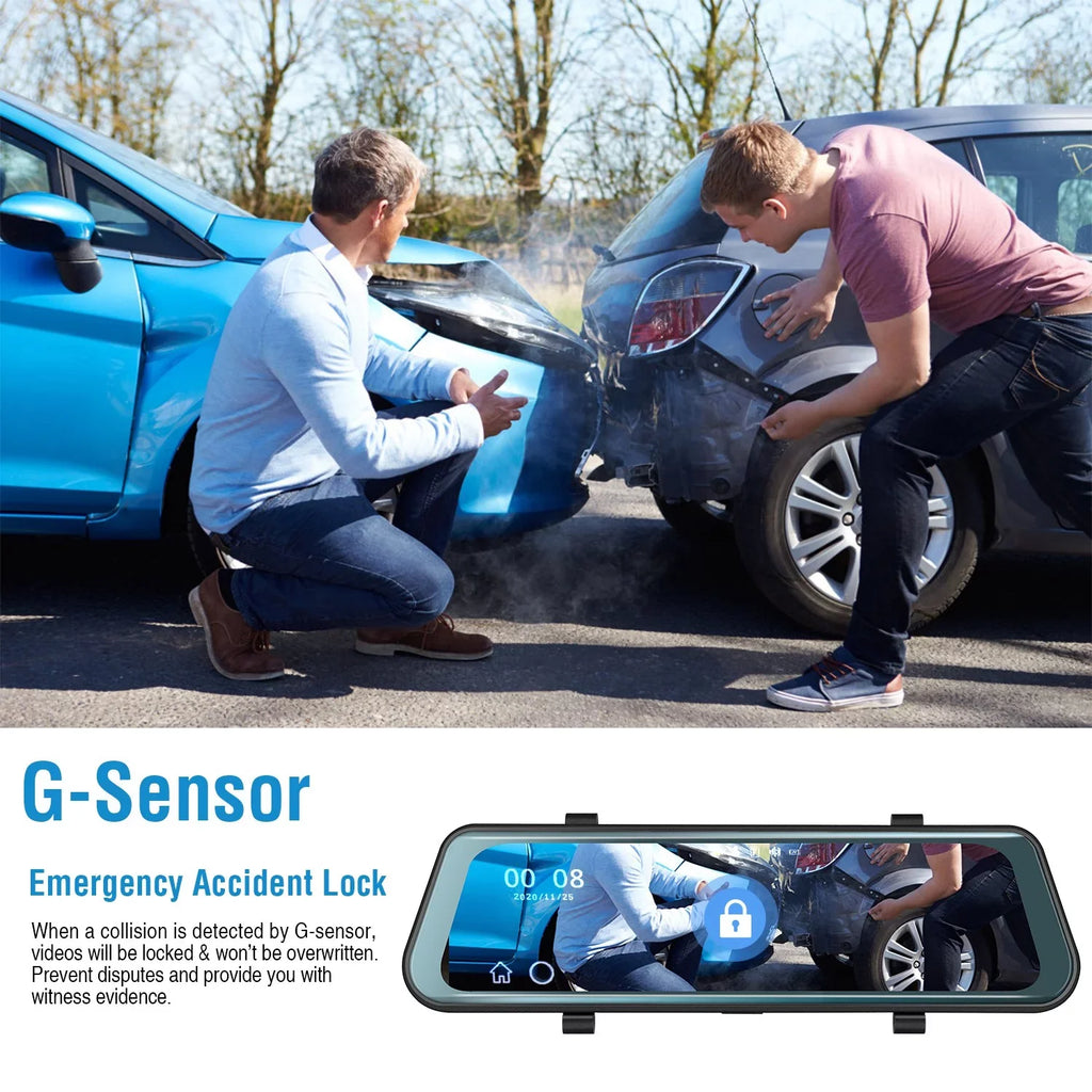 iNova FHD Vehicle with DVR Recording Driving Recorder Dash Sensor 1080P Parking 9.66In Car G Camera Monitoring Seamless