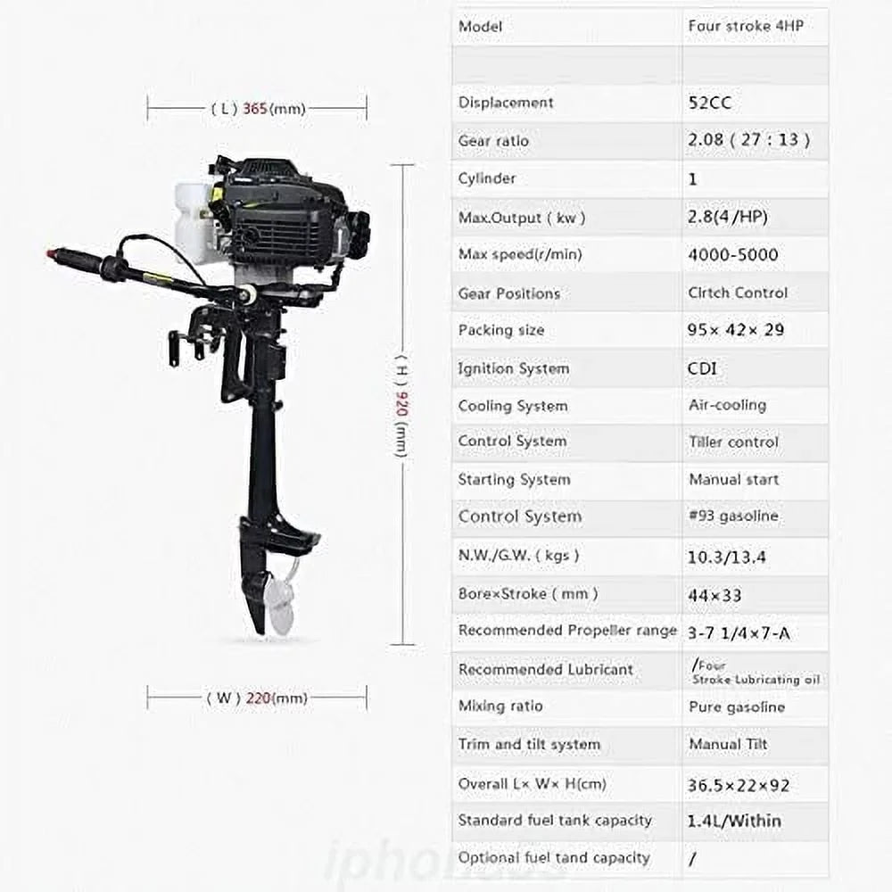 Shaft Fishing Inflatable Propeller Engine Boat 3.6HP Motor Duty Cooling Outboard Miumaeov Shaft Air 2 CDI Stroke System Trolling Heavy Tiller Control