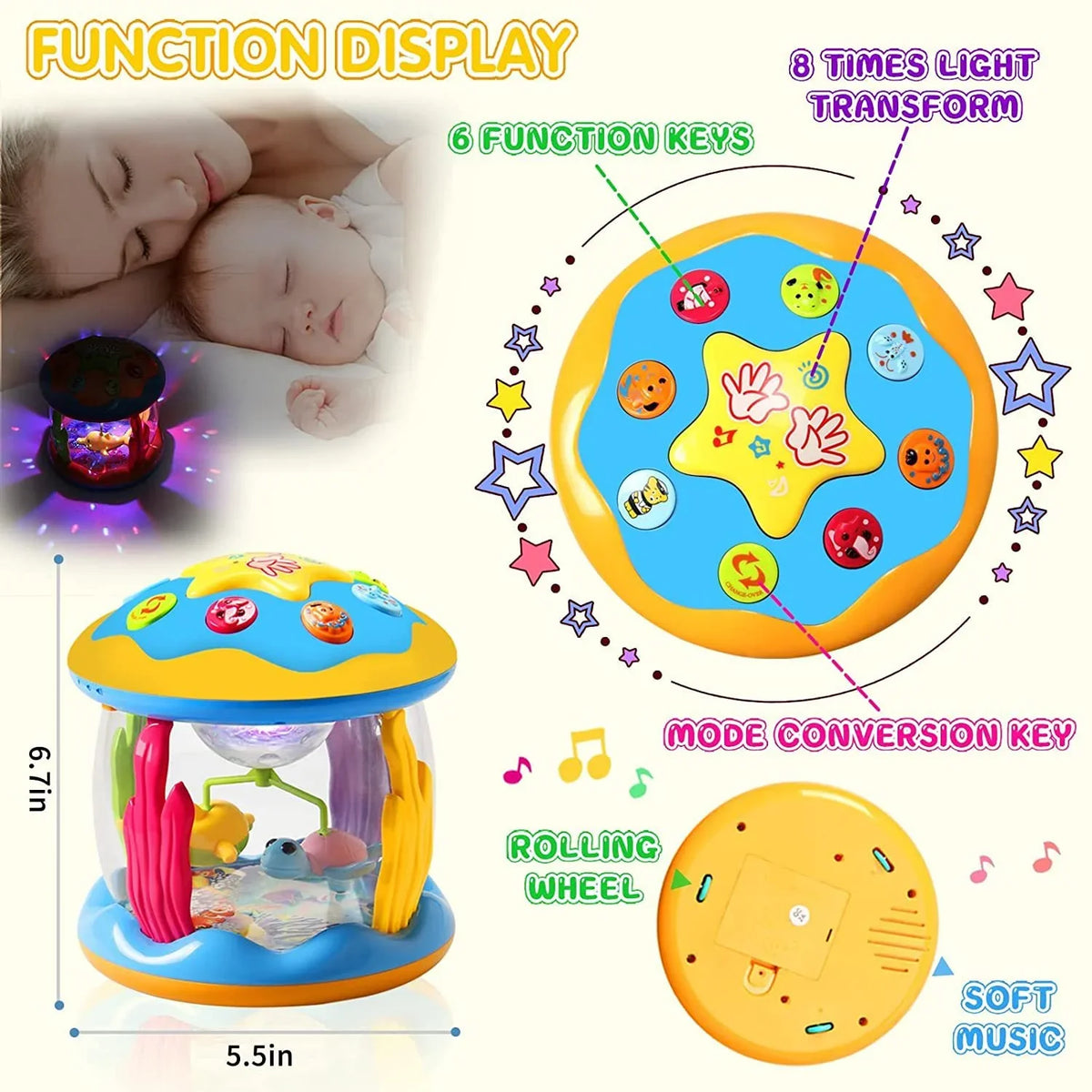 Toys Tummy for Light Projector Infant Up Gifts for Toys 6-12 2 Crawling Musical Girls Time Year 3 Learning Ocean Baby Toys Months 12-24 Months, Toys Toddlers Old Baby Boys 1