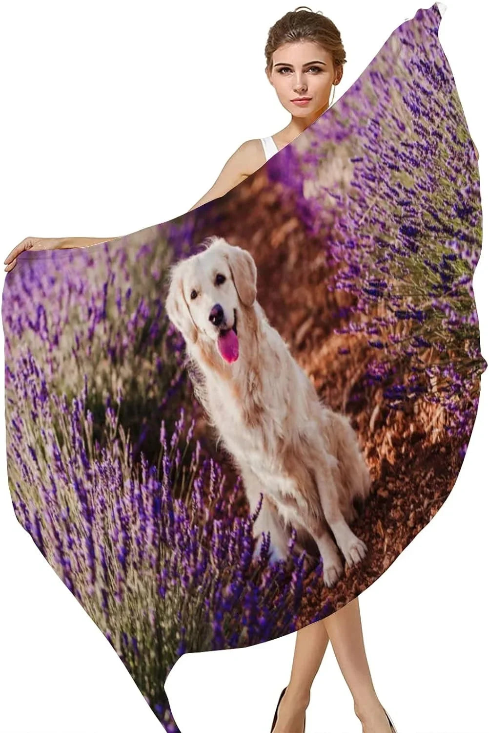 for in Women Adorable Lightweight Wrap Girls Scarf Dog Long Neck Scarves Field Retriever Shawl Hyjoy Golden Lavender Silk