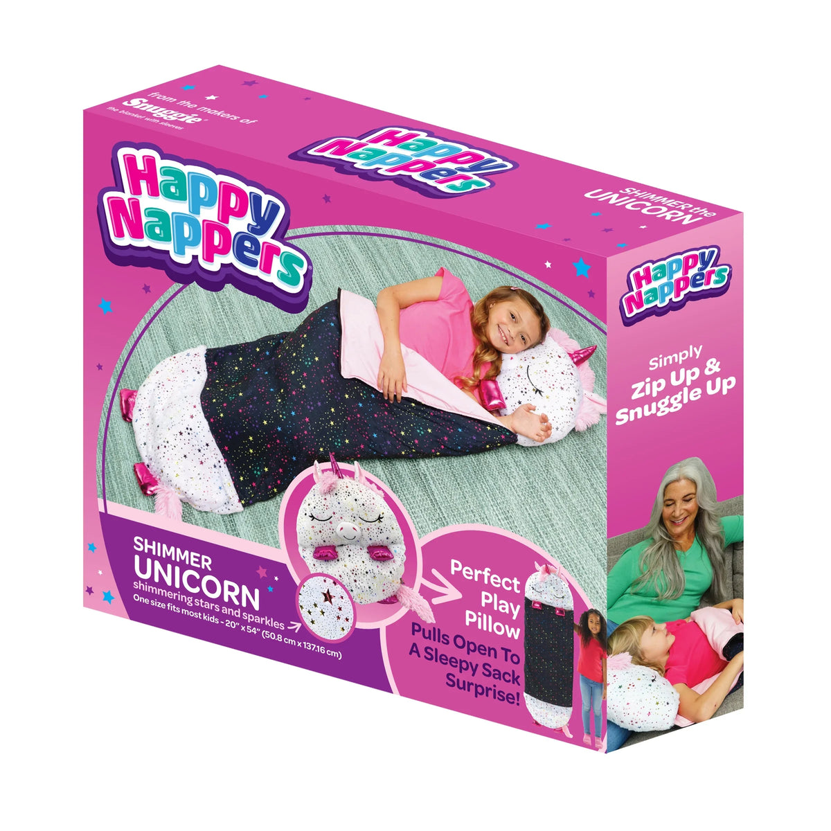 Nappers Plush Unicorn Toy Happy Sleeping Pillow and One, in Sack