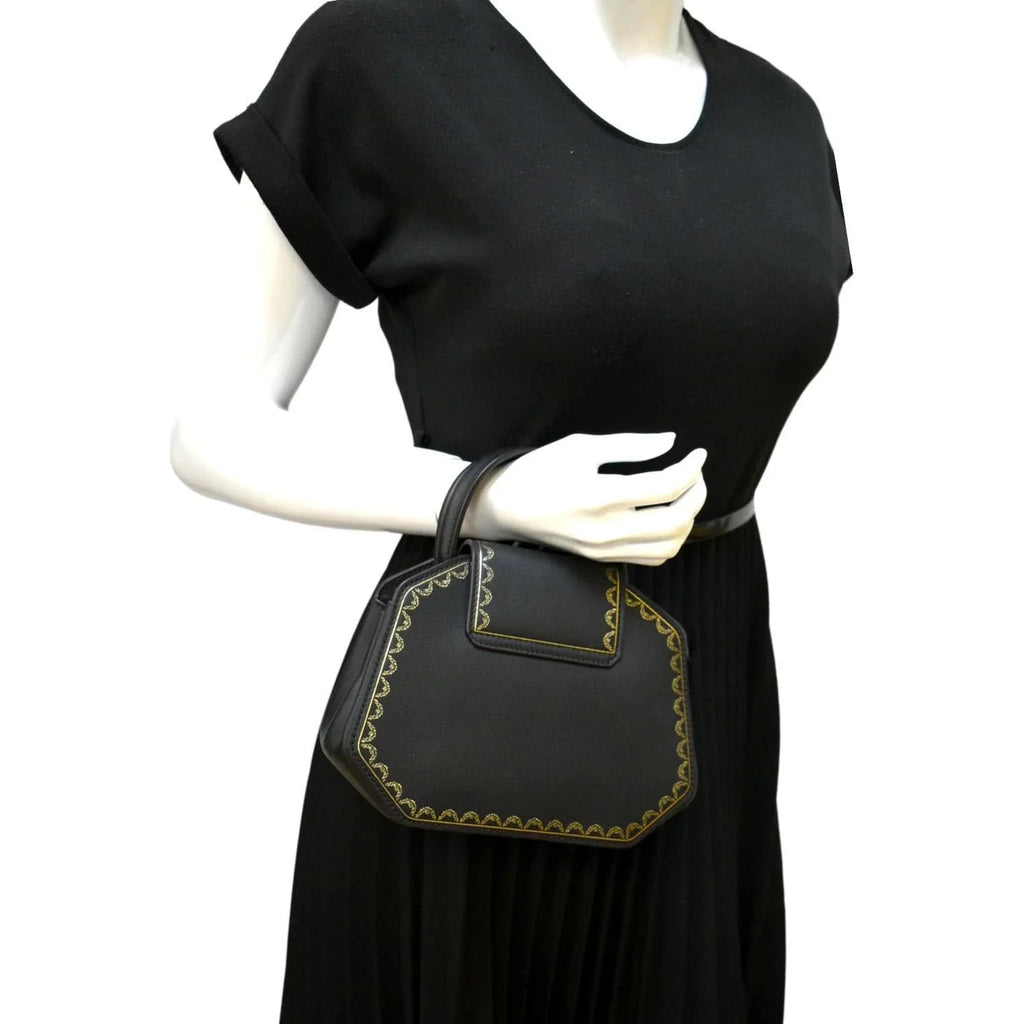 Mini Calfskin Pre-owned Top Guirlande Handle Leather Bag CARTIER Black Satchel