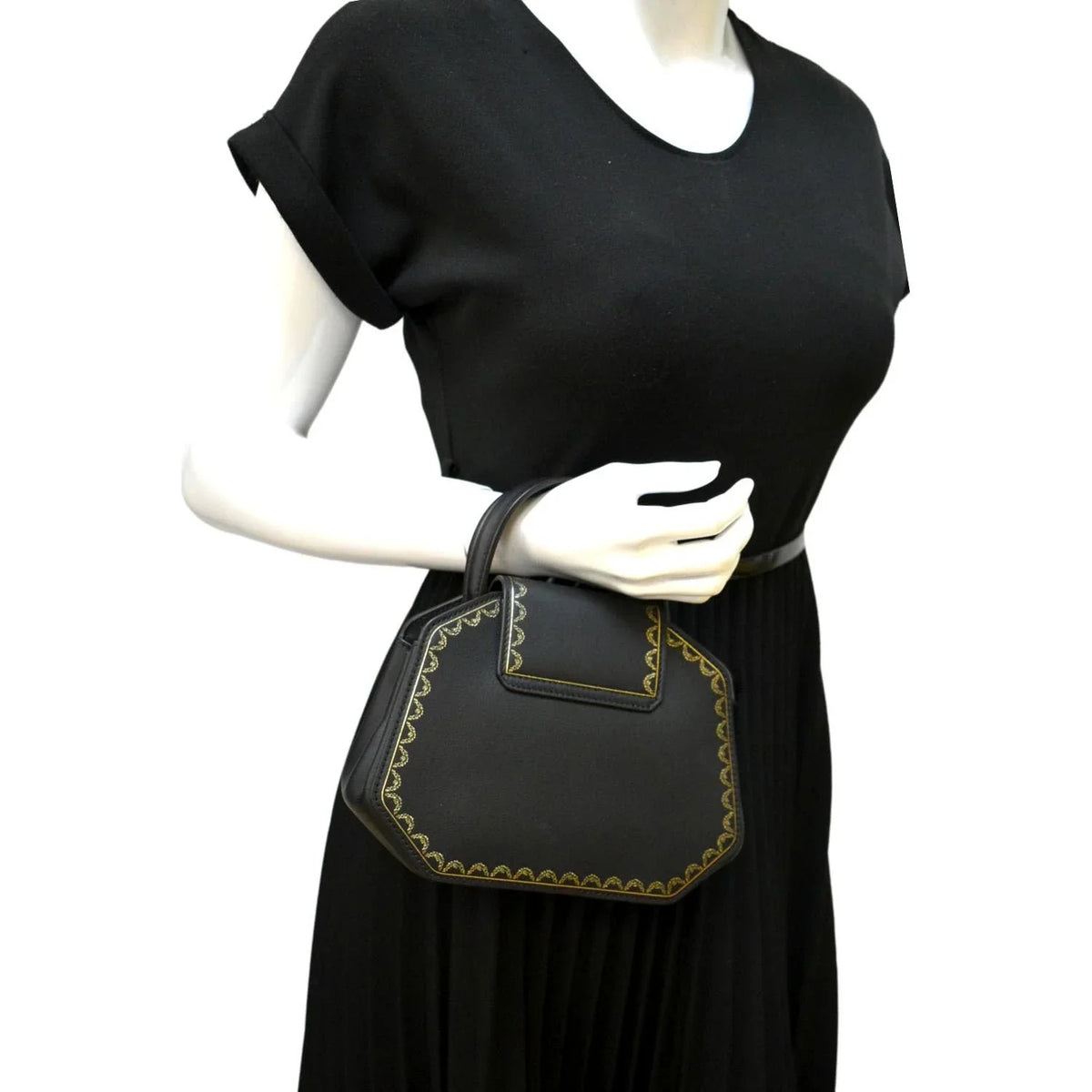 Mini Calfskin Pre-owned Top Guirlande Handle Leather Bag CARTIER Black Satchel
