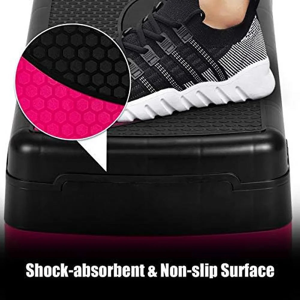 With Exercise 31” Shock-Absorb Adjustable & Pads, Risers 3-Level Platform Non-Slip Detachable Platforms Surface, Aerobic Workout With Anti-Slip Step Height Stepper,