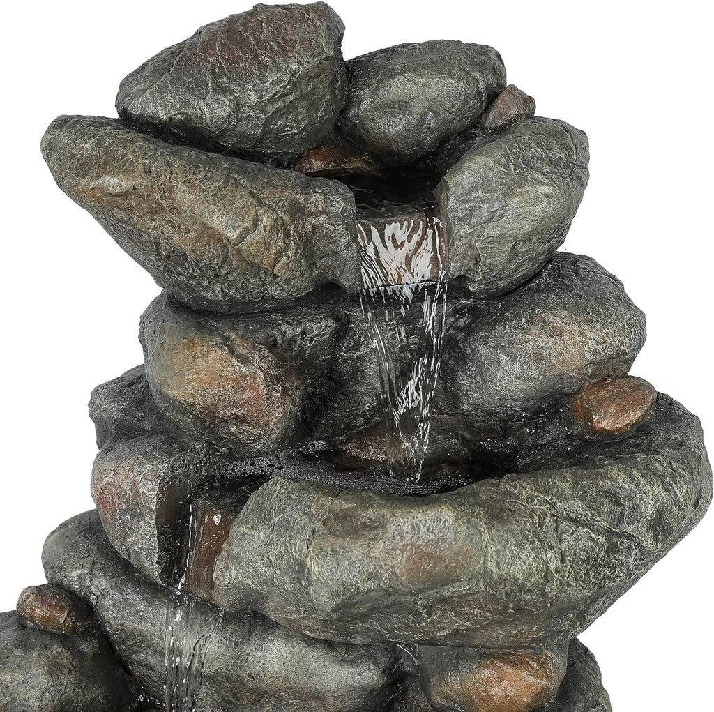 Resin Fountain, Backyard exterior Fountain For Courtyard Fountain Layer Decorative Floor Garden Stacked Rock Waterfall Cascading 4