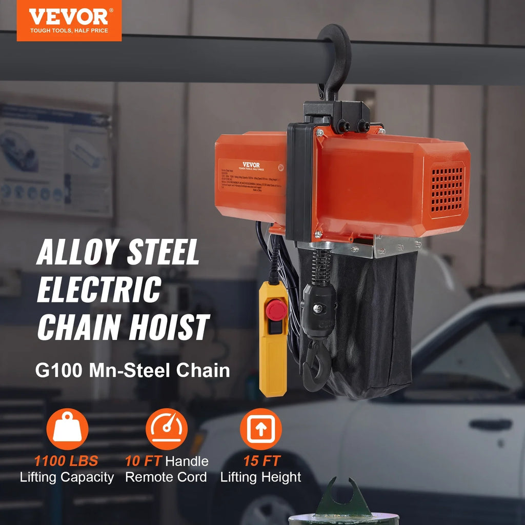 15 Hoist 1100 BENTISM Electric Hoist Lifting lbs Load Phase Single Crane Chain ft